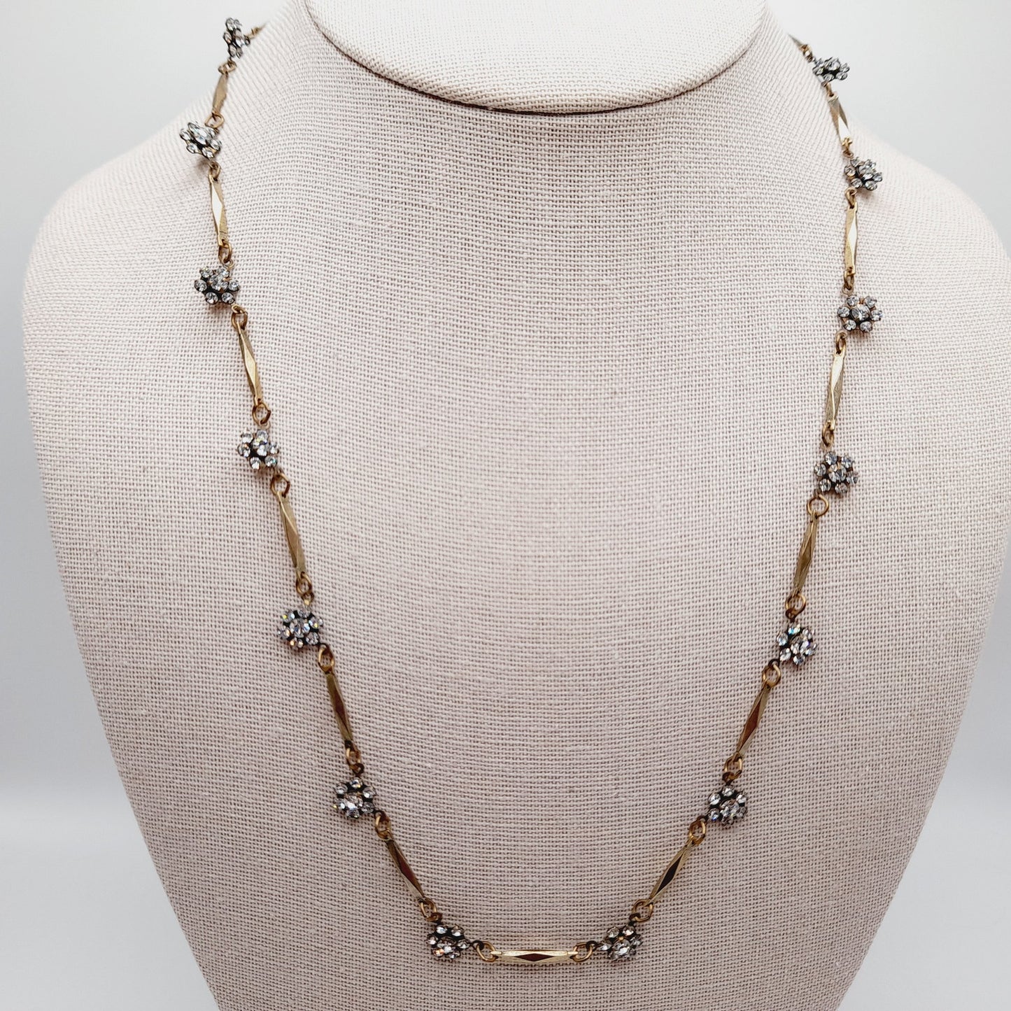 Anne Koplik Designs Necklace – Clear Rhinestone Floral Clusters, Signed Vintage