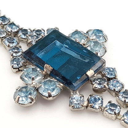 Light Blue Art Glass Rhinestone Bracelet, Mid-Century, 1960s Vintage Jewelry