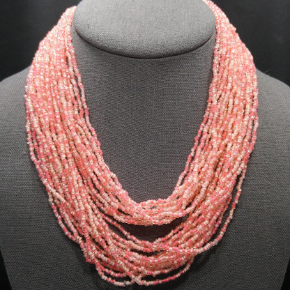 Italian Seed Bead Glass Necklace, 24 Strands, Made Italy, 1950s Vintage Jewelry