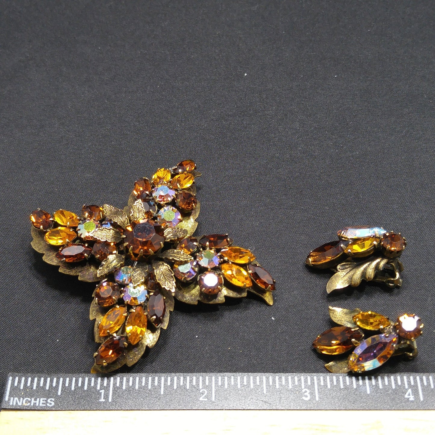 Regency Topaz Brooch Earrings Set, 1950s Vintage Jewelry