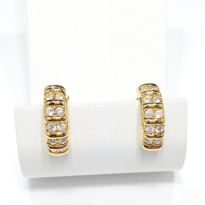 Swarovski Clear Rhinestone Half Hoop Clip On Earrings, Gold Tone, 1990s Vintage