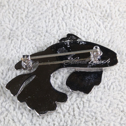 Laurel Burch Fish With Human Face Brooch, Rhodium Plated, 1980s Vintage Jewelry