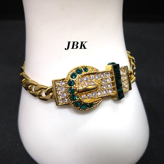 Vintage Jackie Kennedy JBK Bracelet, Faux Emerald Clear Rhinestones, Gold Plated