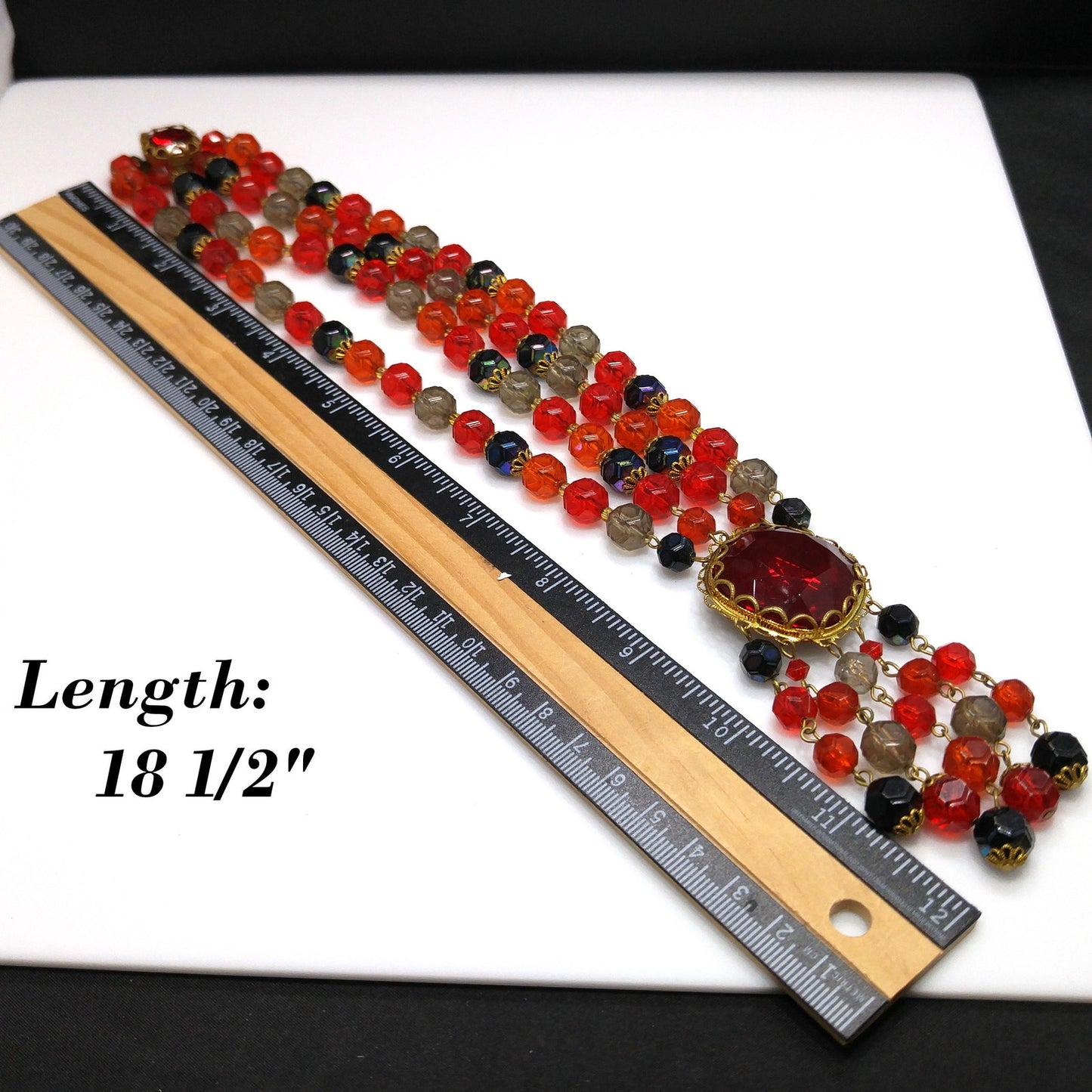 Western Germany Red Glass Pendant Necklace, Lucite Beads, 1950s Vintage Jewelry