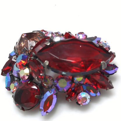 Regency Jewels Red Brooch, Aurora Borealis, 1950s Vintage Jewelry