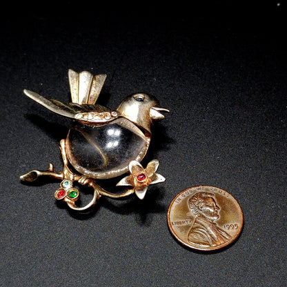 1940s Sterling Silver Jelly Belly Bird Brooch Lucite Belly WWII Era