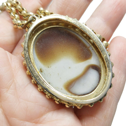 Whiting & Davis Brown Curved Pendant Necklace, 1960s Vintage Jewelry