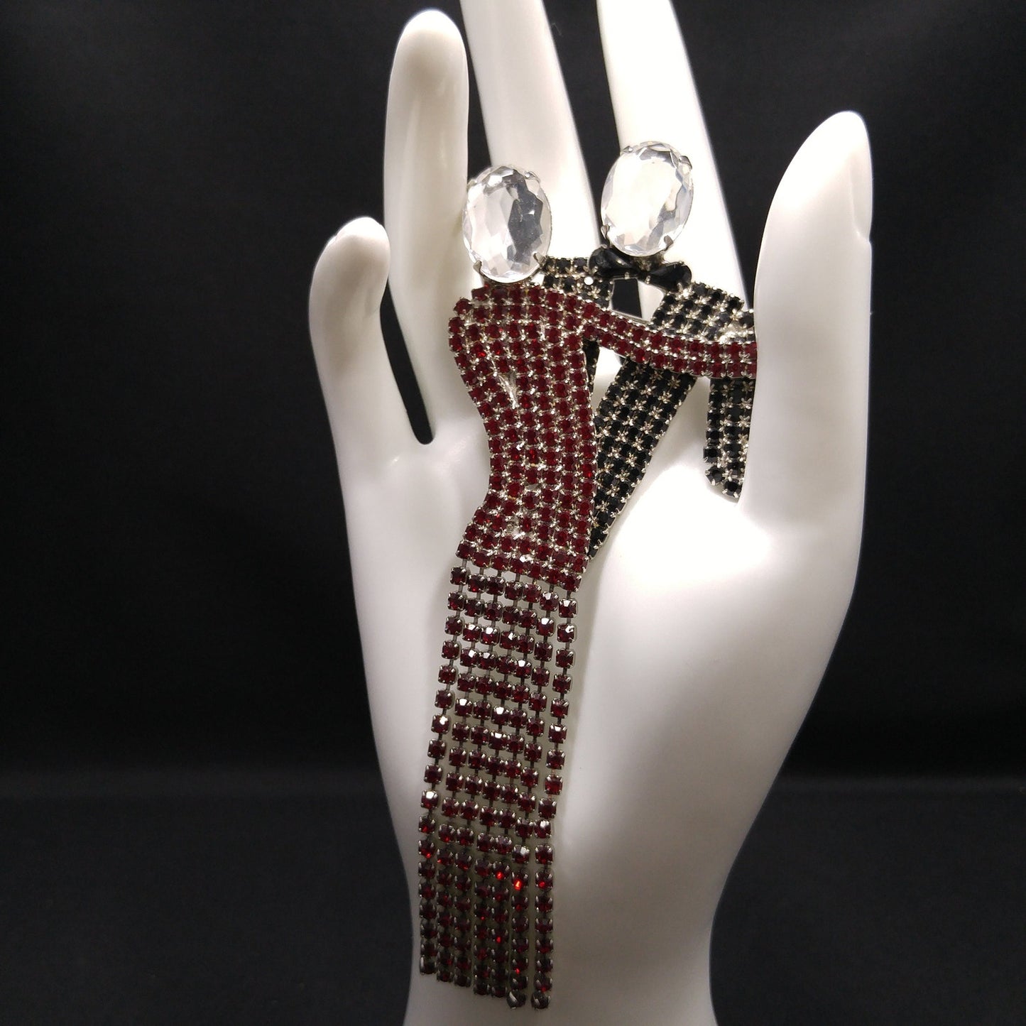 Dancing Couple Rhinestone Brooch, Dangling Fringe Dress, 1950s Vintage Jewelry