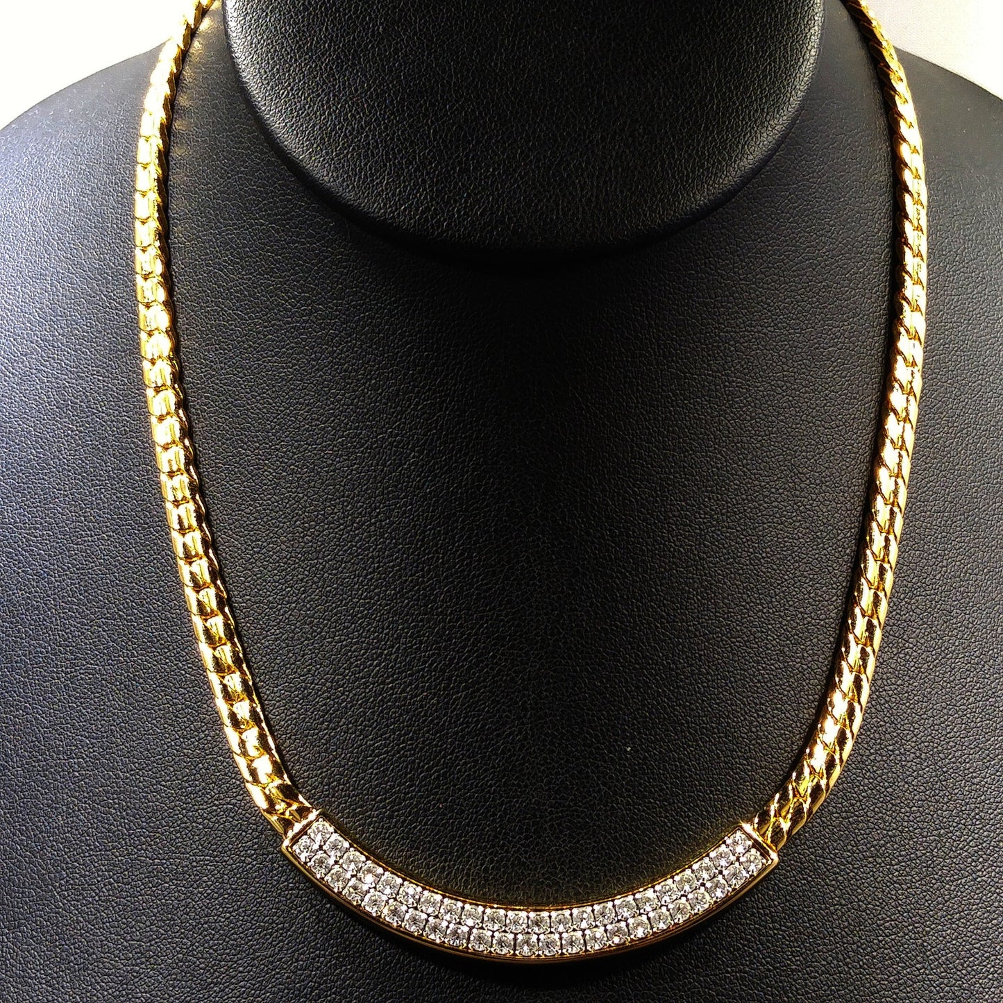 Vintage Swarovski Clear Rhinestone Gold Chain Necklace 1980s Swan Logo Signed