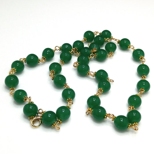 Vintage Japan Beads Hand Wire Wrapped Necklace, Gold Brass Wire, 1960s Vintage Beads