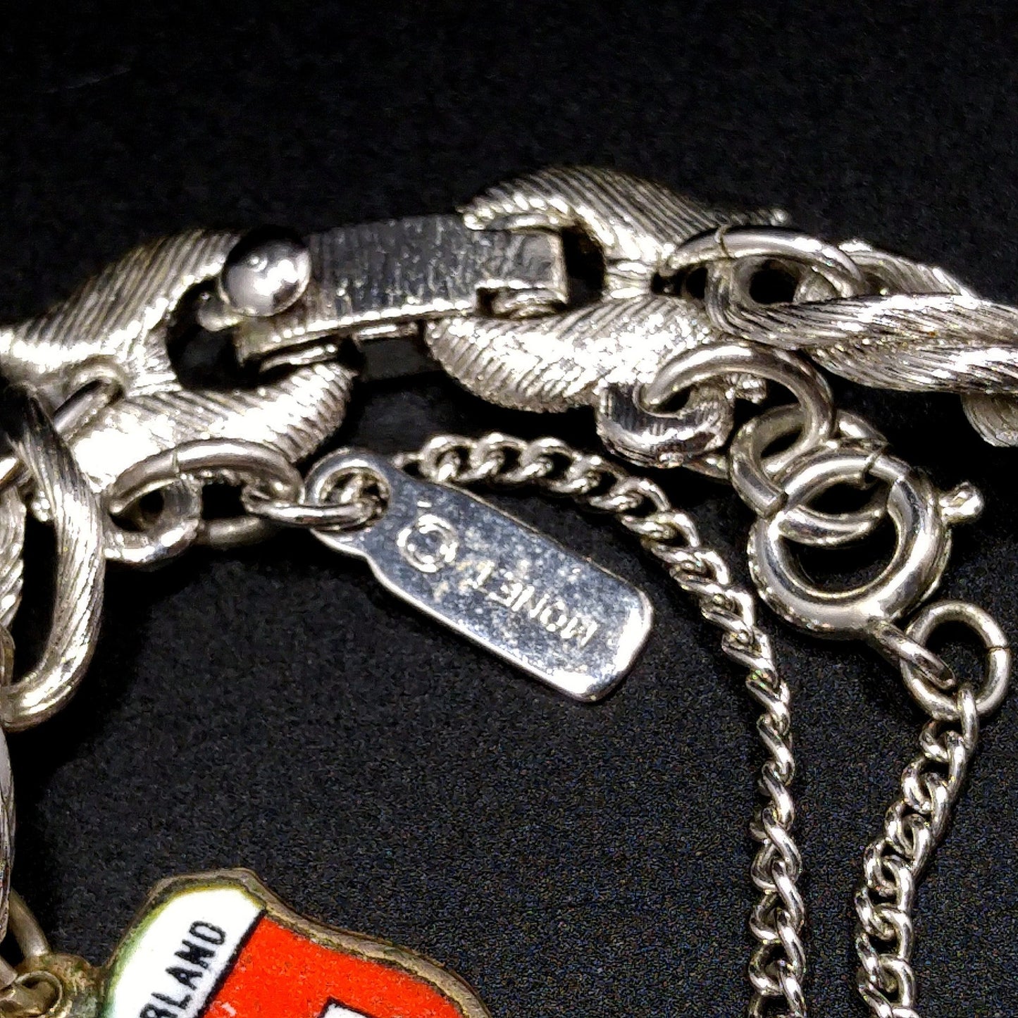 Monet Silver Tone Charm Bracelet, Sterling Silver Travel Charms, 1970s Vintage Jewelry