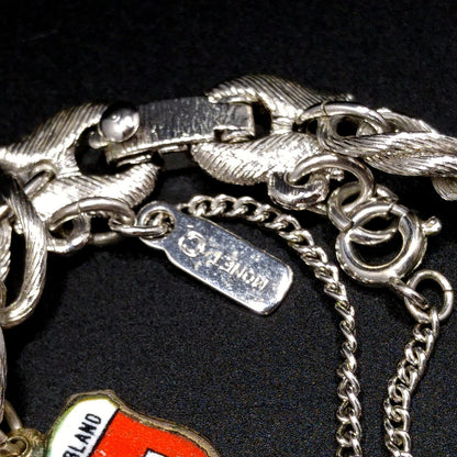 Monet Silver Tone Charm Bracelet, Sterling Silver Travel Charms, 1970s Vintage Jewelry