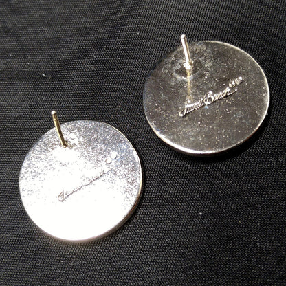 Laurel Burch Cat Face Post Earrings, Checkerboard Background, Rhodium Plate