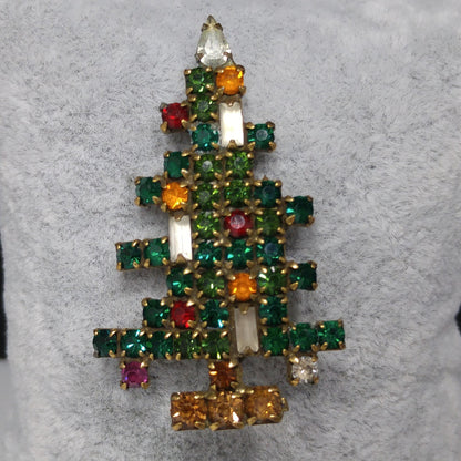 Weiss Christmas Tree Brooch, Three Baguette Candles, Book Piece, 1950s Vintage Jewelry