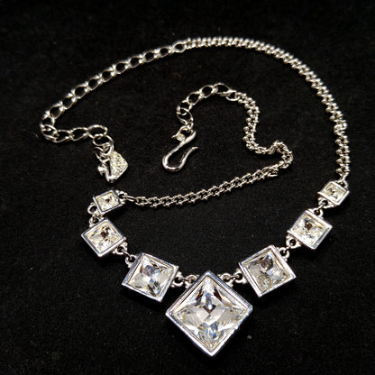 Vintage Swarovski Choker Necklace – Clear Crystal Squares, Rhodium Plated, 1990s