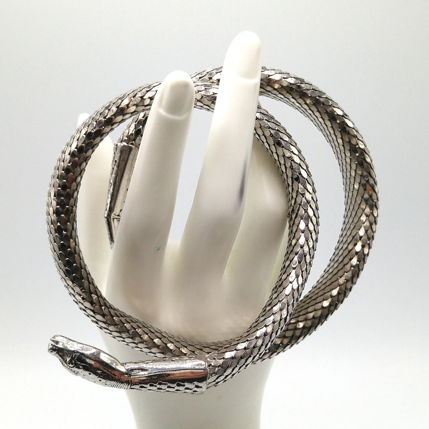 Whiting & Davis Snake Mesh Necklace Bracelet 1970s Egyptian Revival Book Piece