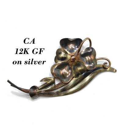 Carl-Art Large Flower Brooch, 12K Gold Filled over Silver, 1930s Vintage Jewelry