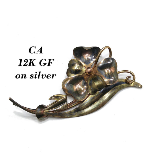 Carl-Art Large Flower Brooch, 12K Gold Filled over Silver, 1930s Vintage Jewelry