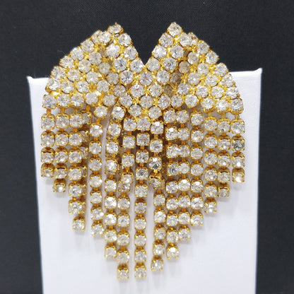 Vintage Rhinestone Dangle Brooch, Gold Plated, 1960s Vintage Jewelry, 2 1/2 Inches