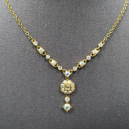Vintage Givenchy Necklace – Aurora Borealis Rhinestones, Pendant Drop, 1990s