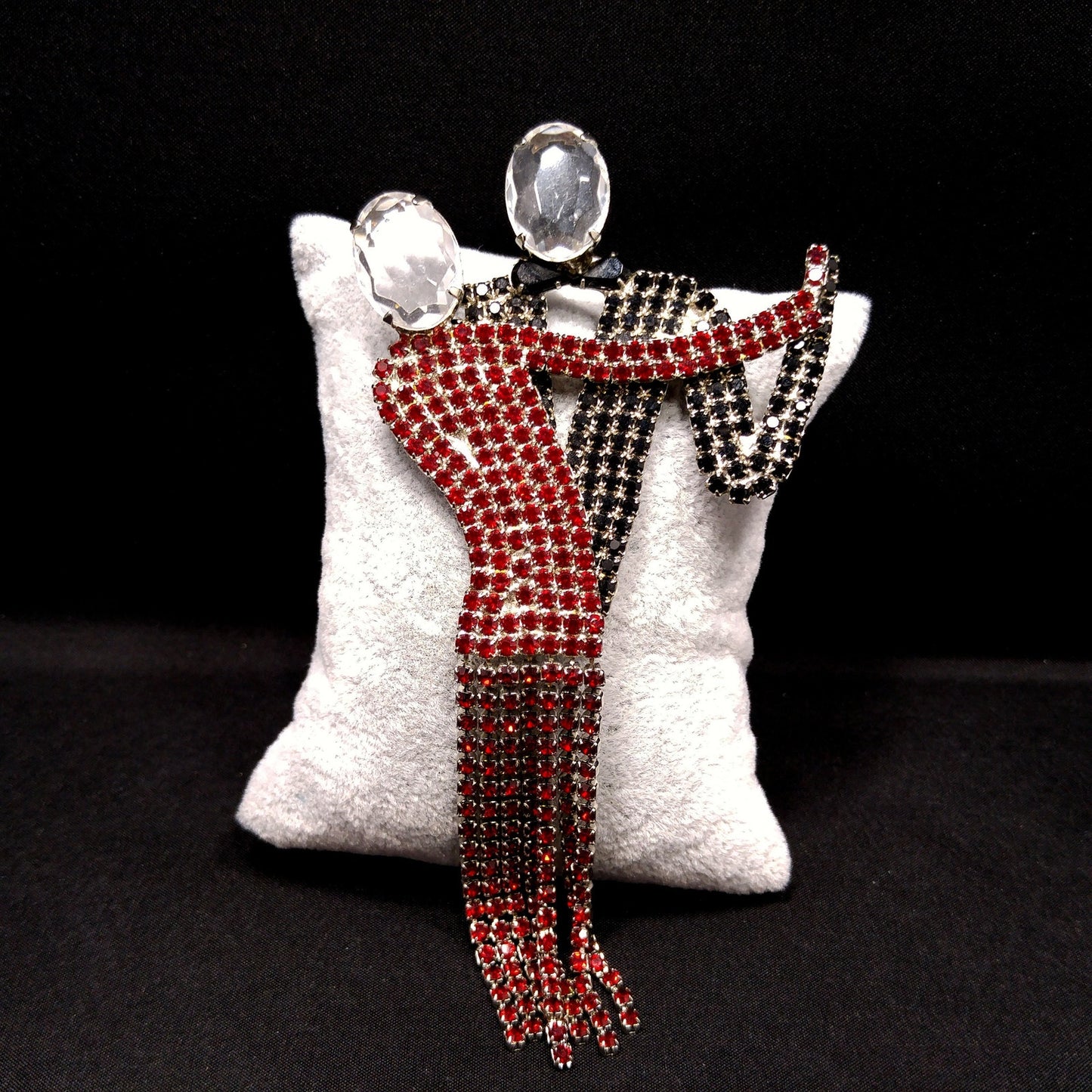 Dancing Couple Rhinestone Brooch, Dangling Fringe Dress, 1950s Vintage Jewelry