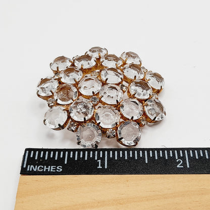 Vintage Clear Crystal Bezel Set Brooch Gold Tone Prong Setting Pin – 2”