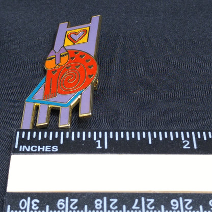 Laurel Burch "Cat On Chair" Brooch, Gold Plated, 1980s Vintage Jewelry