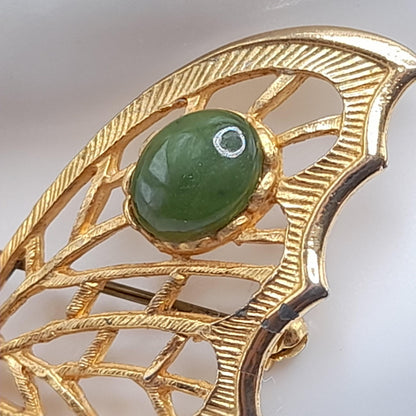 Vintage Hobe’ Gold Butterfly Brooch with Green Gemstones – 1960s Jewelry