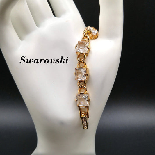 Vintage Swarovski Crystal Bracelet – Gold Plated, Square Cut Crystals, 1990s
