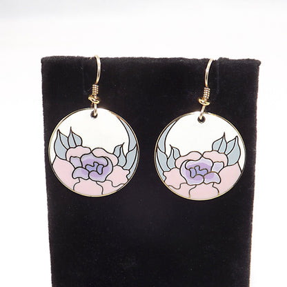 Laurel Burch "Garden Rose" Earrings, Cloisonné Gold Plated, 1980s