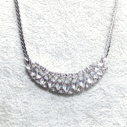 Trifari TM Clear Rhinestone Frontal Necklace, Silver Tone, 1980s Vintage Jewelry