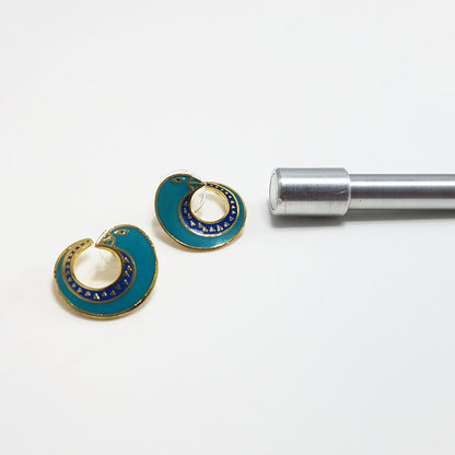 Vintage Laurel Burch "Celine" Bird Earrings, Gold Plated Cloisonne &Enamel, 1980