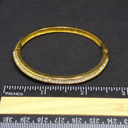 Vintage Christian Dior Clear Rhinestone Hinged Bracelet, Gold Plated