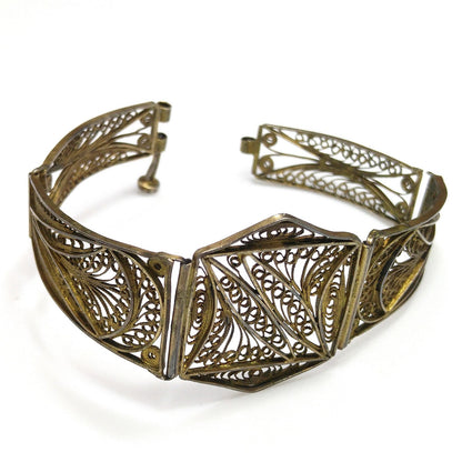 1920s Art Deco Cannetille Filigree Bracelet Gold Vermeil Silver 7 Inch