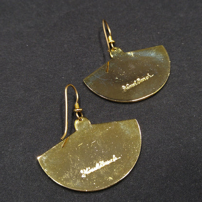 Laurel Burch Large Fan Love Knot Earrings, Gold Plated, Cloisonne Enamel, 1980s