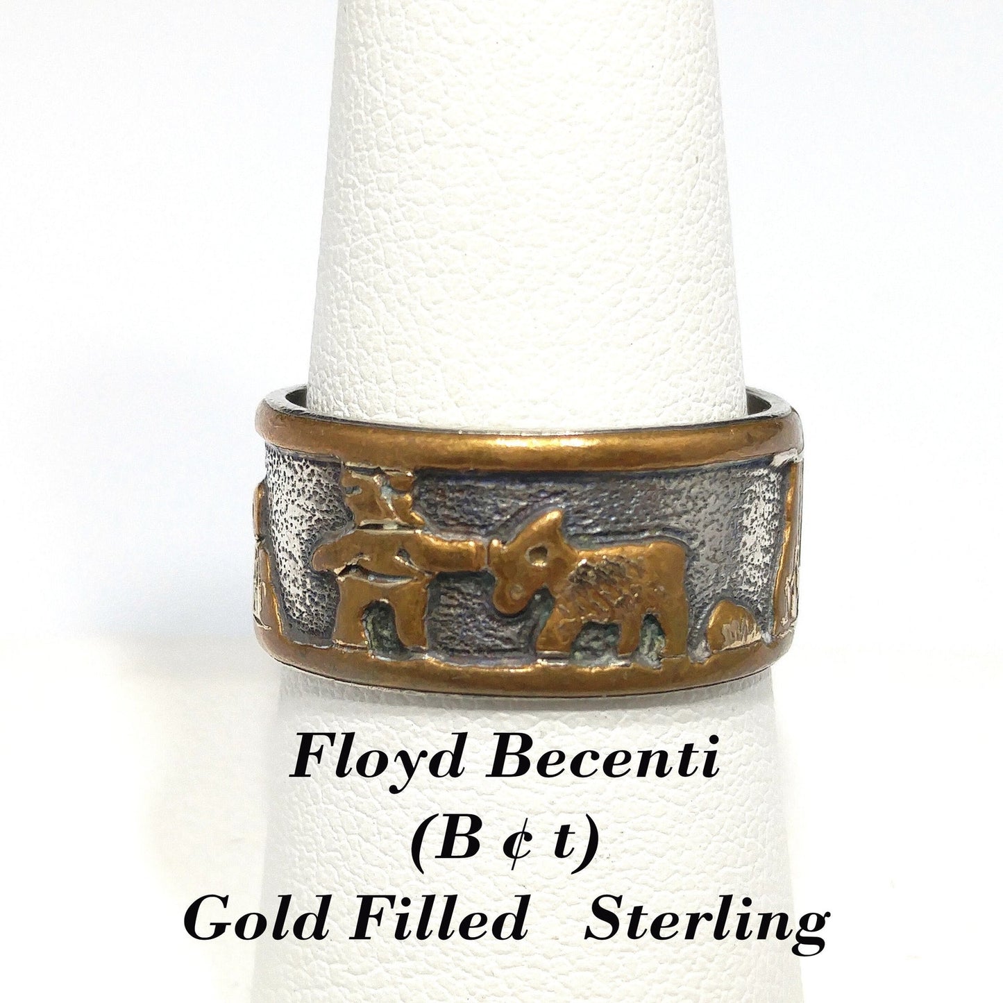 Floyd & Lloyd Becenti Navajo Ring, US Size 8 1/2, Gold Fill Sterling, 1990s Vintage Jewelry
