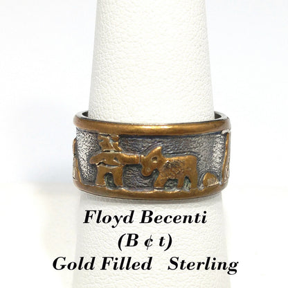 Floyd & Lloyd Becenti Navajo Ring, US Size 8 1/2, Gold Fill Sterling, 1990s Vintage Jewelry
