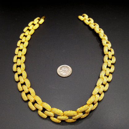Monet Gold Plated Textured Choker Necklace, Mid Century, 1960s Vintage Jewelry