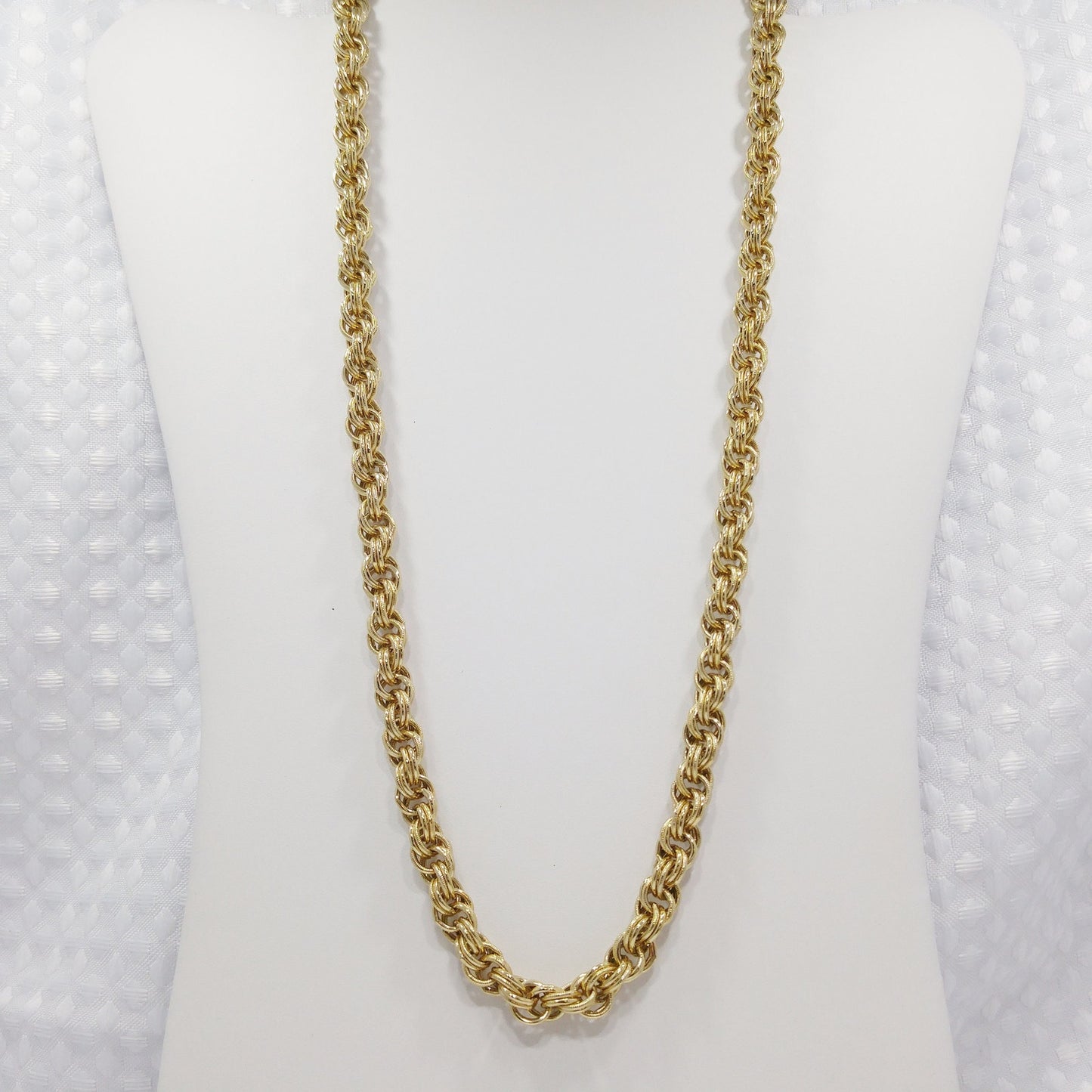 Trifari TM Rolo Rope Chain Necklace, Gold Plated, 1990s Vintage Jewelry
