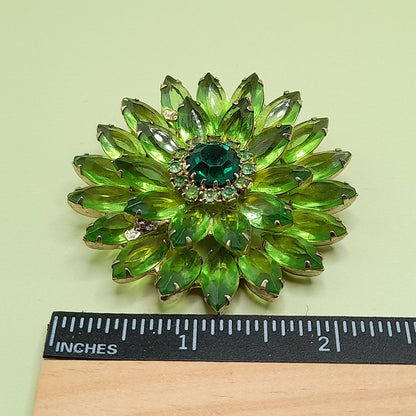 Vintage Unsigned Weiss Green Floral Brooch, 2 1/4 Inch