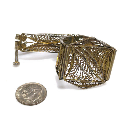 1920s Art Deco Cannetille Filigree Bracelet Gold Vermeil Silver 7 Inch