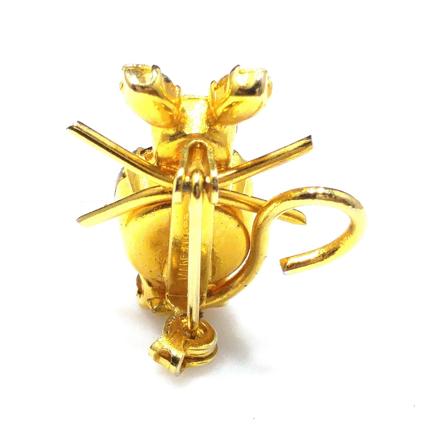 Vintage Austria Crystal Mouse Brooch – Figural Topaz & Citrine Rhinestones – 1 Inch