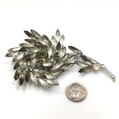 Alice Caviness Large Rhinestone Flower Brooch, Rhodium Plated, 1960s Vintage Jewelry