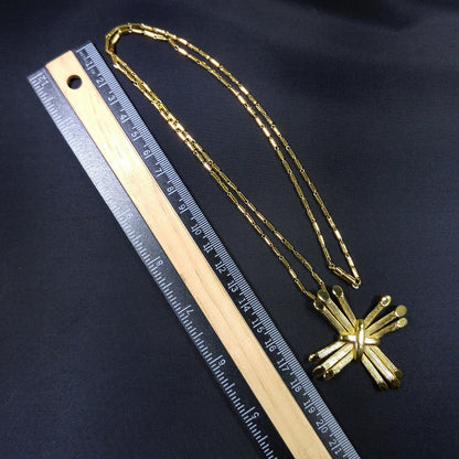 Crown Trifari Cross Pendant Necklace, Gold Plated, 1970s Vintage Jewelry