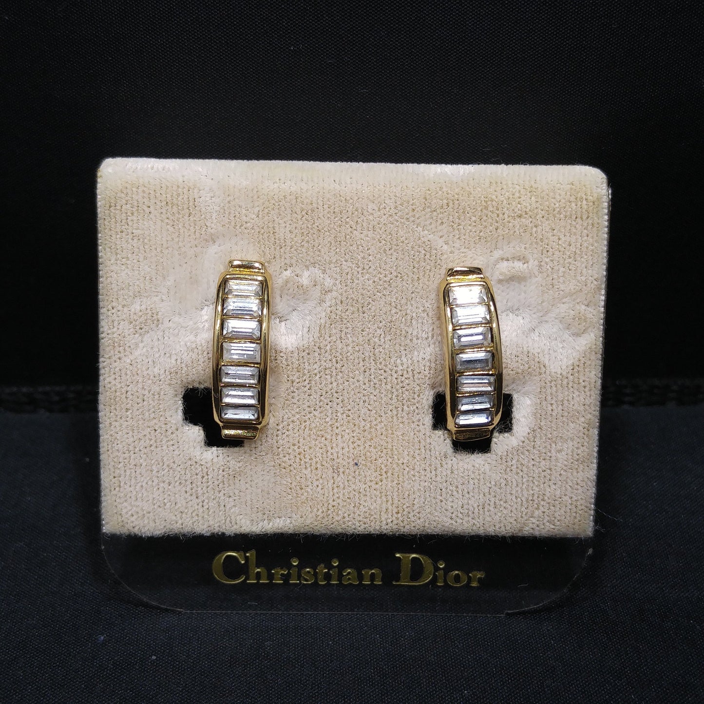 Vintage Christian Dior Half Hoop Baguette Rhinestone Clip Earrings