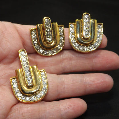 Park Lane Earrings & Matching Pendant Enhancer, Clear Rhinestones, 1980s