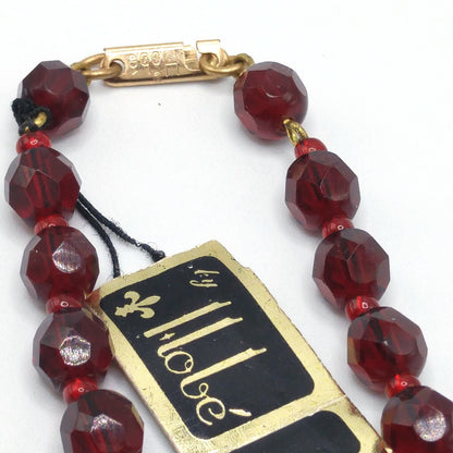 Hobe' Garnet Red Beaded Necklace, Original Tag, 1960s Vintage Jewelry