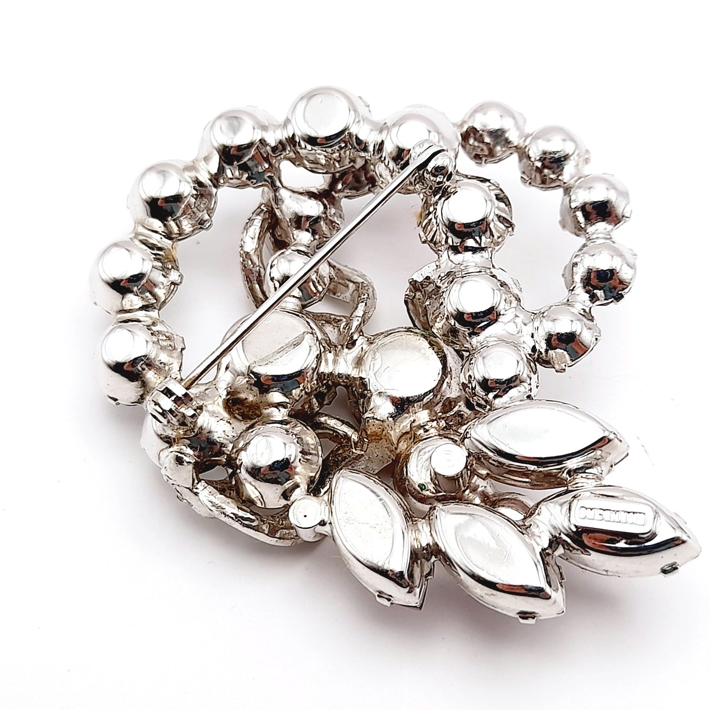 Vintage Eisenberg Purple Rhinestone Rhodium Plated Jewelry Set: Brooch Earrings