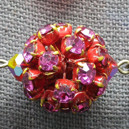 Vendome Red Crystal Necklace, Rhinestone Clusters, Two Strands, 1950s Vintage