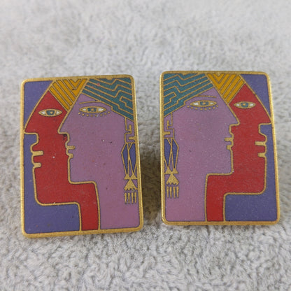 Vintage Laurel Burch "Soulmates" Post Earrings, Cloisonne & Gold Plated